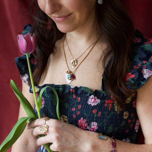 Brass Vanity Pendant Necklace with Raw Ruby
