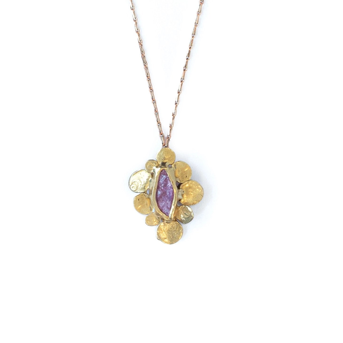 Brass Vanity Pendant Necklace with Raw Ruby