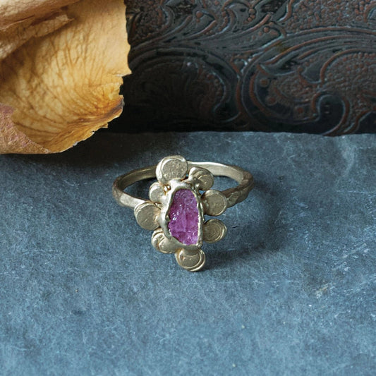 Brass Vanity Ring with Raw Ruby