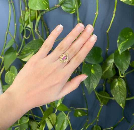 Brass Vanity Ring with Raw Ruby