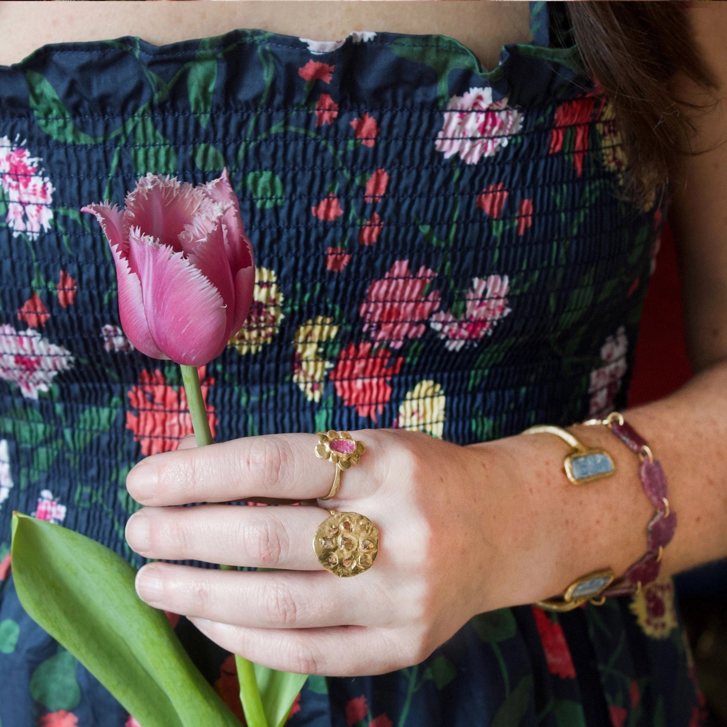 Brass Vanity Ring with Raw Ruby