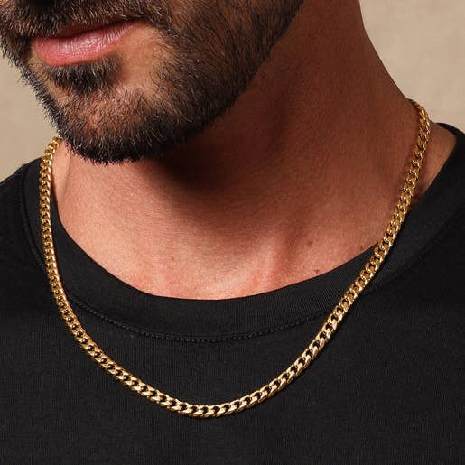 5mm Gold Plated Stainless Steel Bevel Cuban Chain (select size)