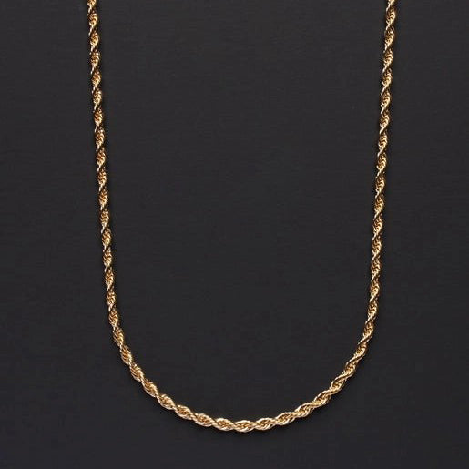 2.5mm Gold Plated Stainless Steel Rope Chain Necklace (select size)