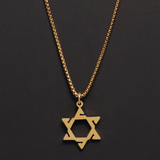 Gold Plated Stainless Steel Star of David Pendant Necklace