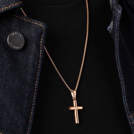 Gold Plated Stainless Steel Bamboo Cross Pendant Necklace