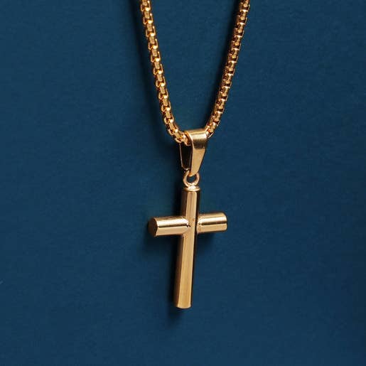 Gold Plated Stainless Steel Bamboo Cross Pendant Necklace