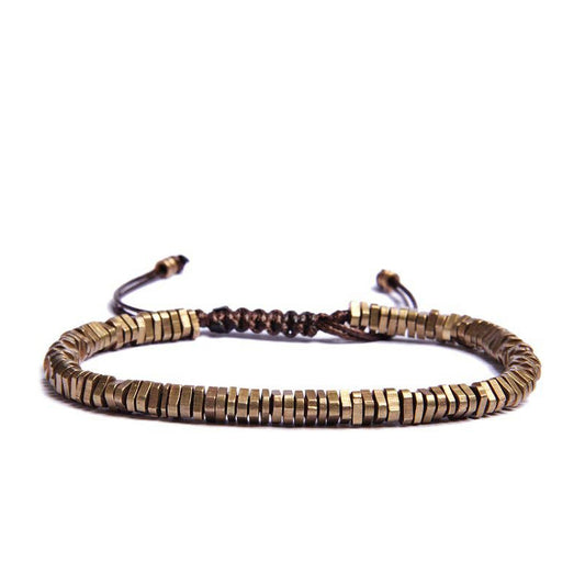 Raw Brass Triangles Beaded Bracelet