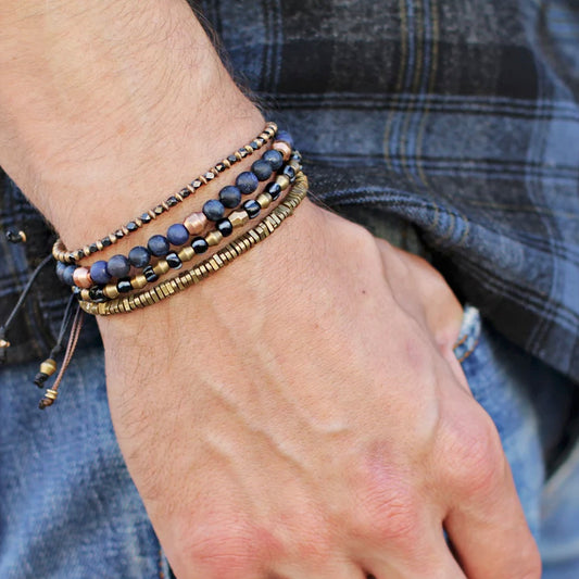 Raw Brass Triangles Beaded Bracelet