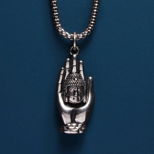 Stainless Steel Buddha Head Pendant Necklace