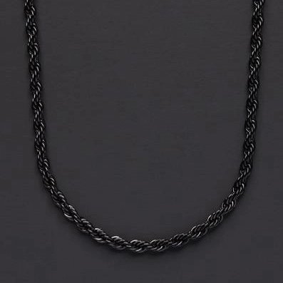 3mm Black Stainless Steel Rope Chain Necklace (select size)