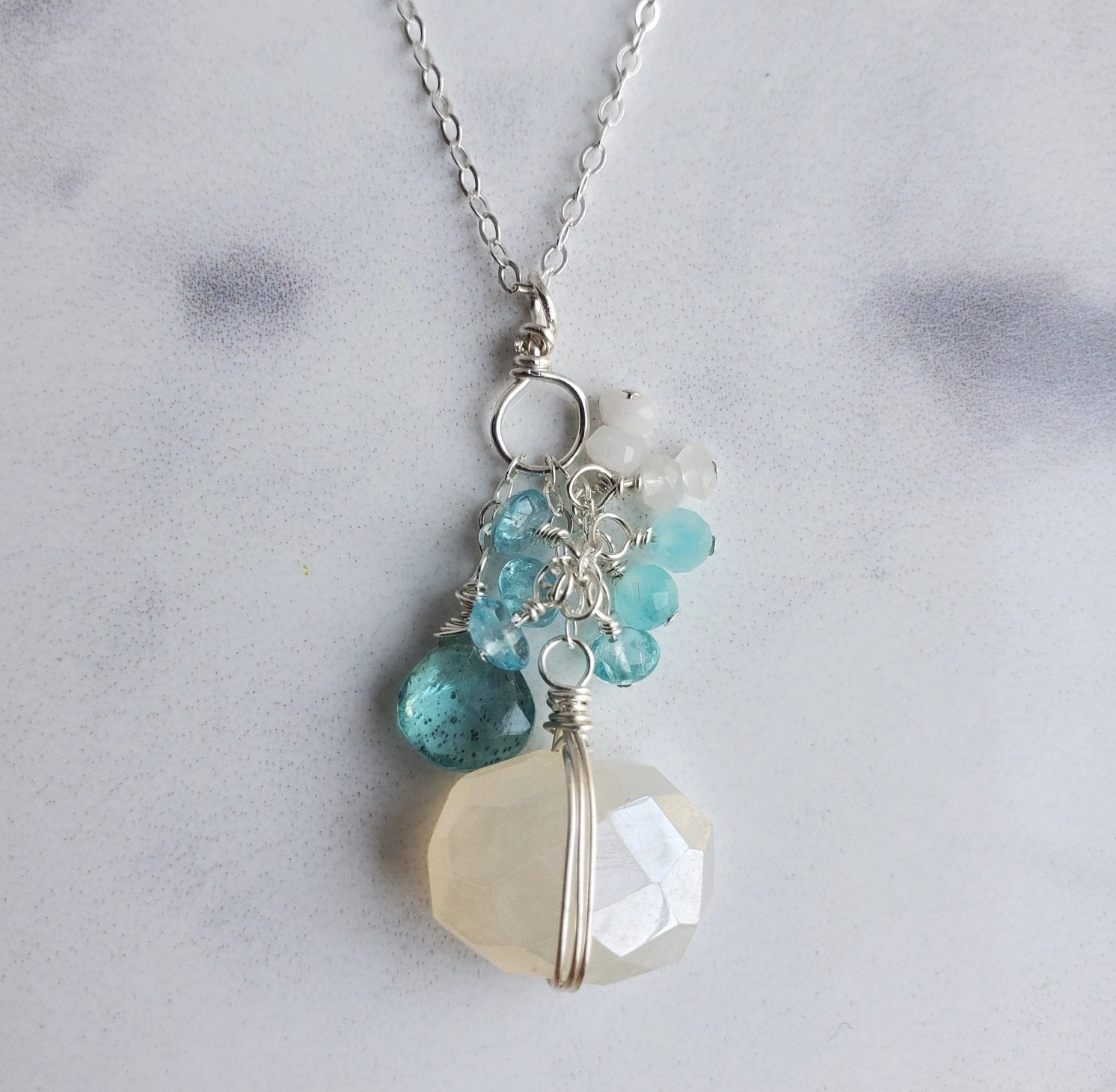 Waikiki Gemstone Cluster Necklace - Sterling Silver