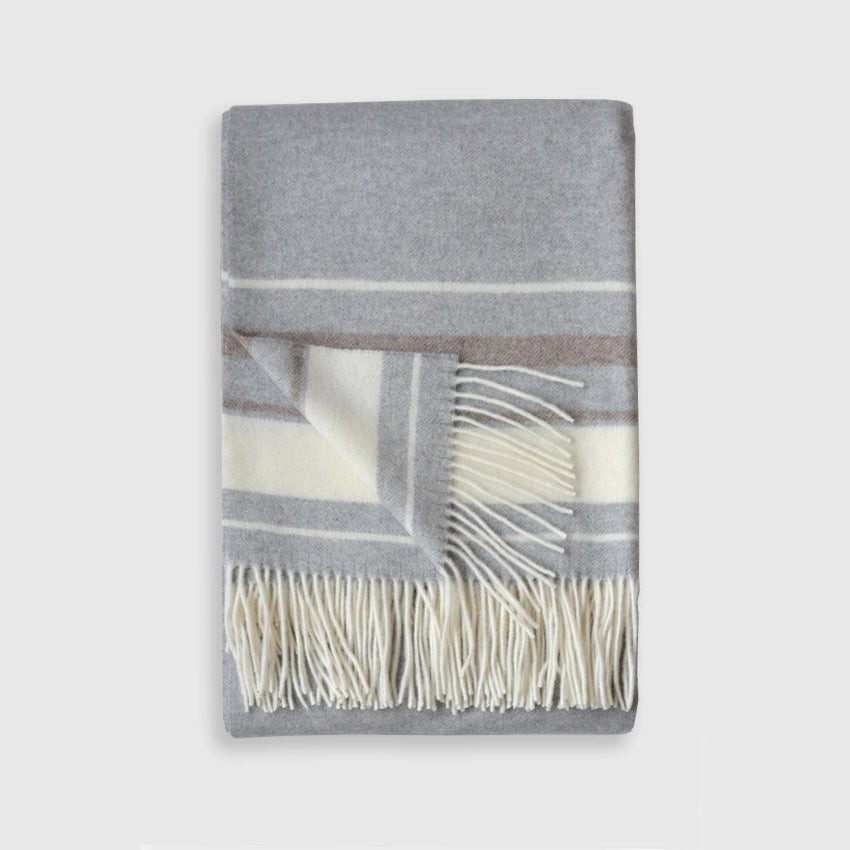 Wakefield Cashmere/Wool Blend Throw - Off White + Blue Stripe