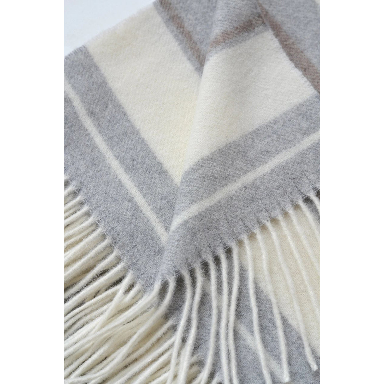 Wakefield Cashmere/Wool Blend Throw - Off White + Blue Stripe