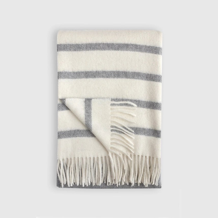 Watson Alpaca/Wool Blend Throw - Grey + White Stripe