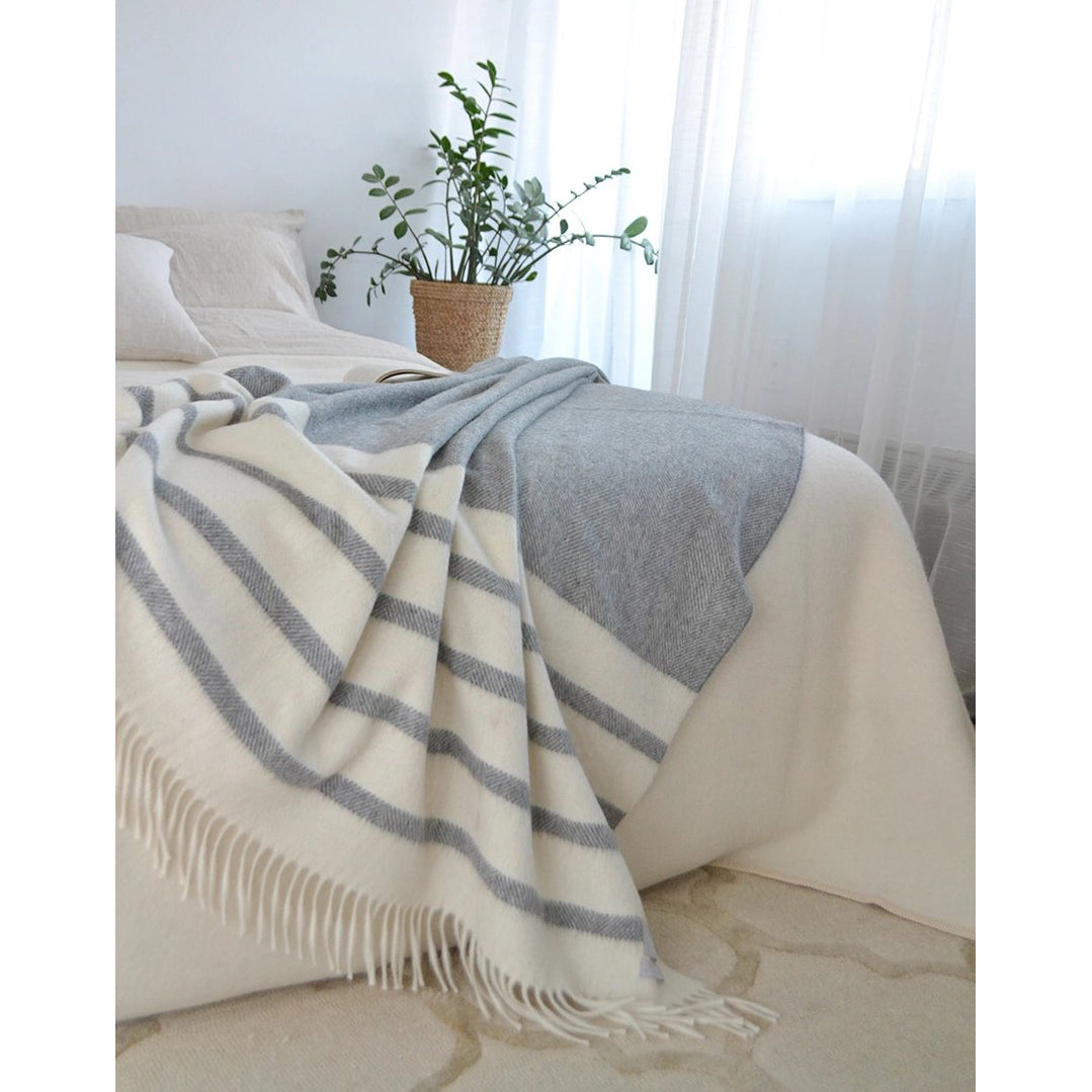 Watson Alpaca/Wool Blend Throw - Grey + White Stripe