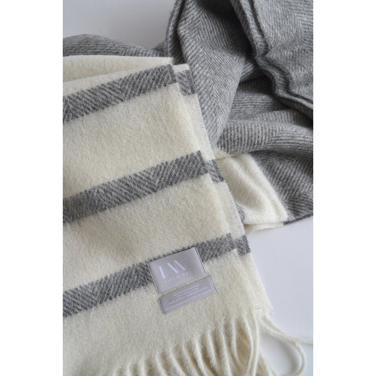 Watson Alpaca/Wool Blend Throw - Grey + White Stripe