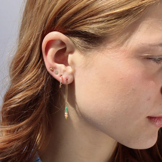 Coral + Turquoise Threader Earrings - Gold Fill