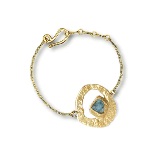 Brass Whirlpool Bracelet with Raw Aquamarine