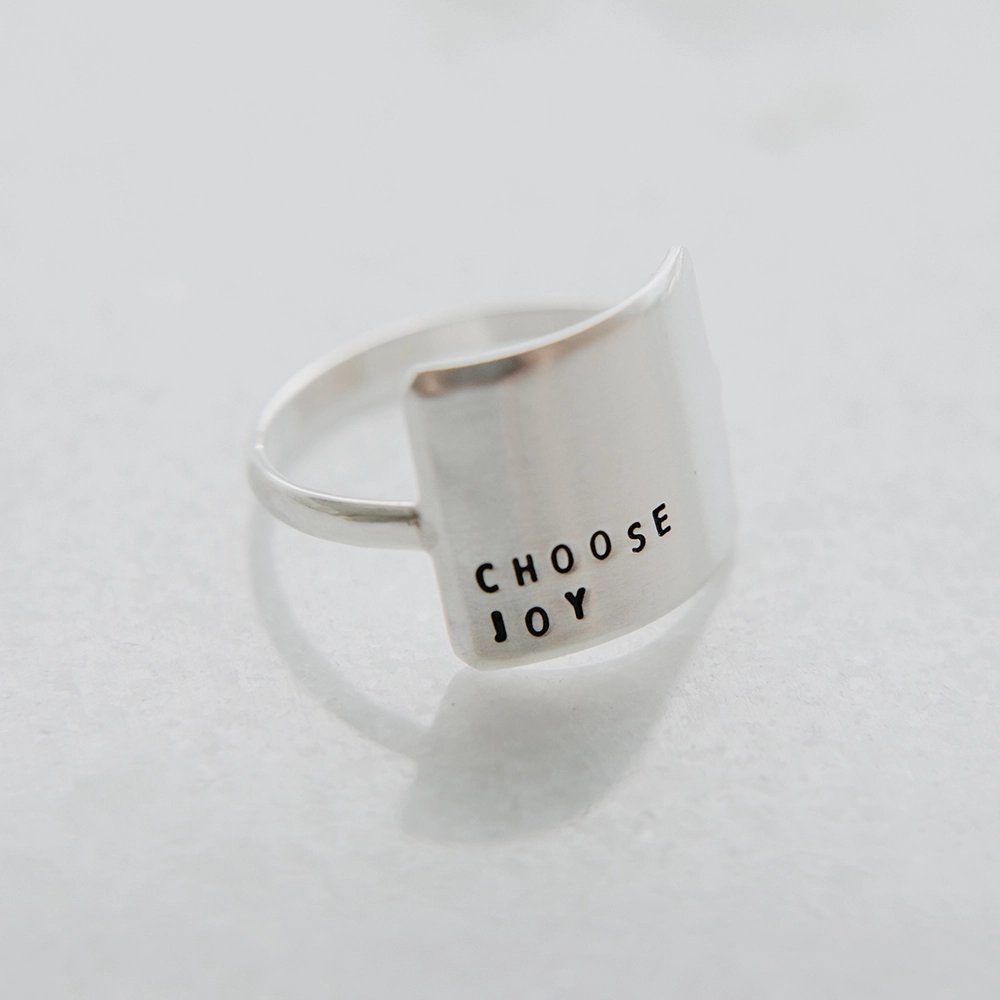 Sterling Silver Wide Stamped Statement Ring - Choose Joy