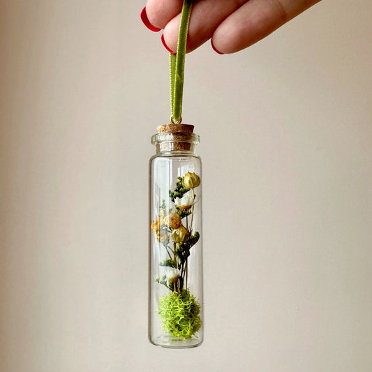 Mini Glass Terrarium Christmas Ornament - Yellow Wildflower Fields