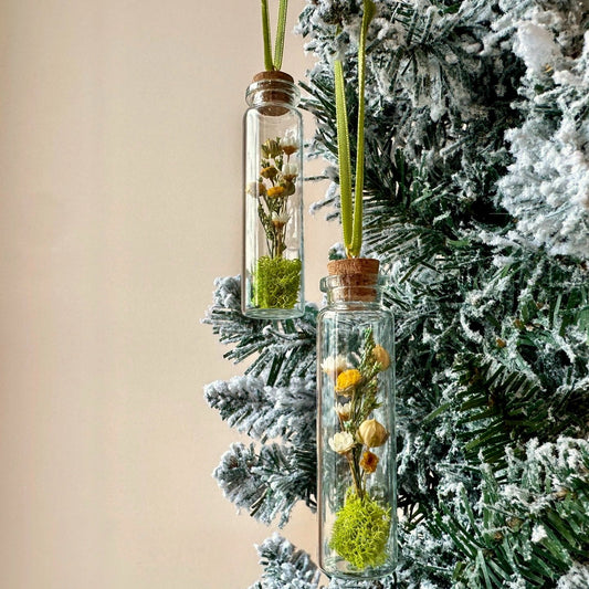 Mini Glass Terrarium Christmas Ornament - Yellow Wildflower Fields
