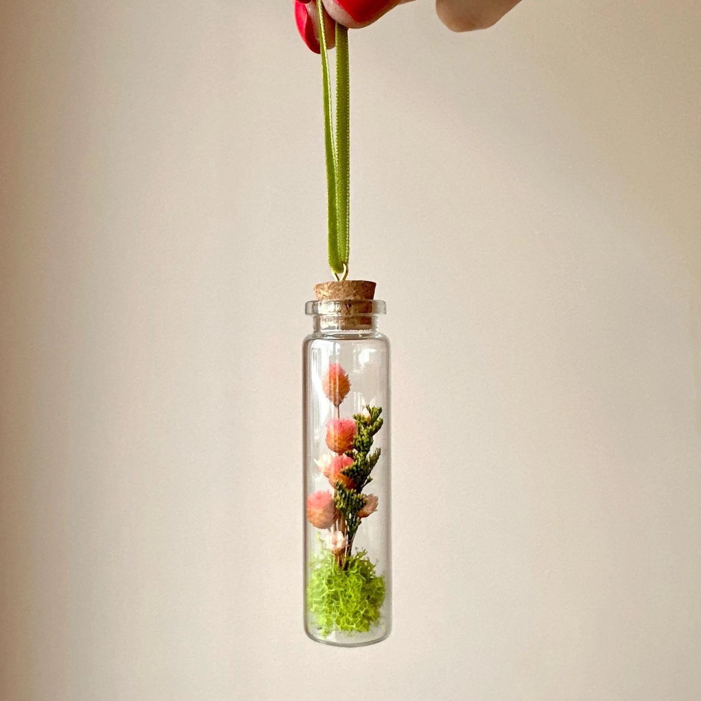 Mini Glass Terrarium Christmas Ornament - Pink Wildflower Fields