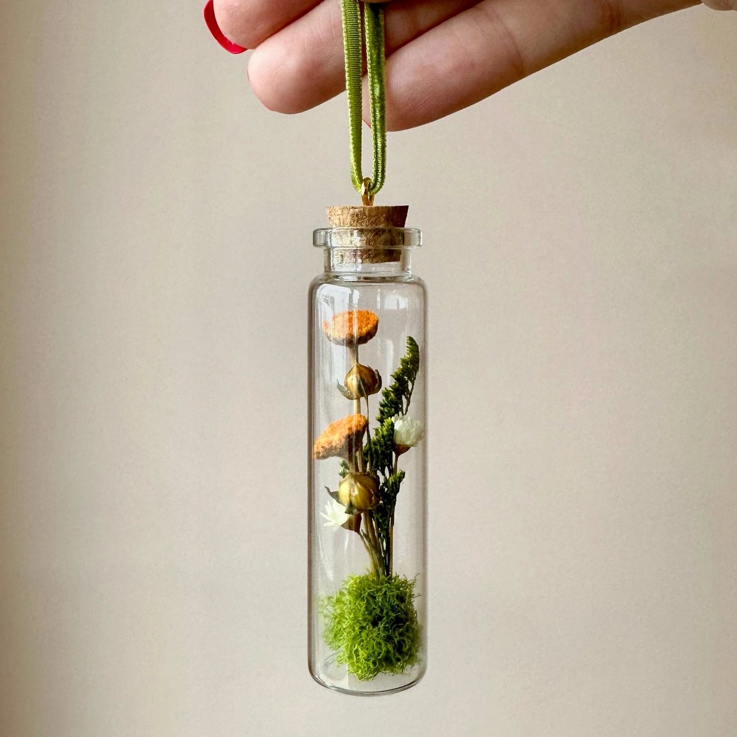 Mini Glass Terrarium Christmas Ornament - Orange Wildflower Fields
