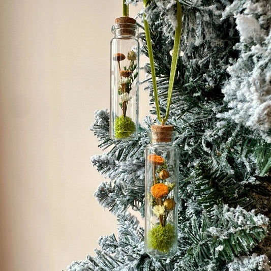 Mini Glass Terrarium Christmas Ornament - Orange Wildflower Fields