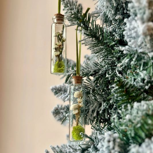 Mini Glass Terrarium Christmas Ornament - White Wildflower Fields