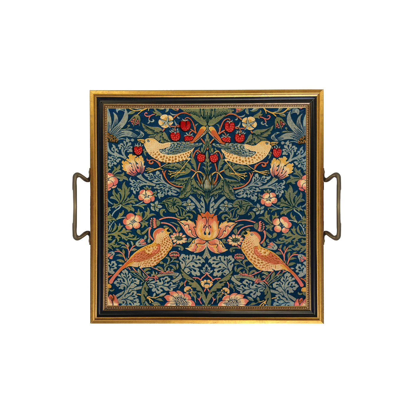 William Morris Strawberry Thief Decorative Tray with Brass Handles
