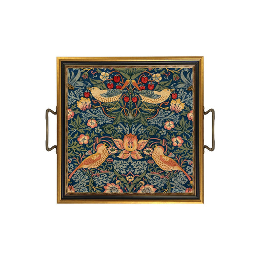 William Morris Strawberry Thief Decorative Tray with Brass Handles