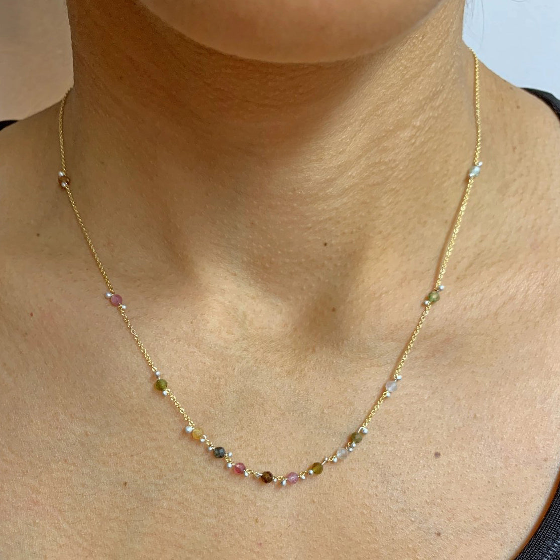 Tourmaline Little Rondelle Necklace - Gold Fill + Sterling Silver