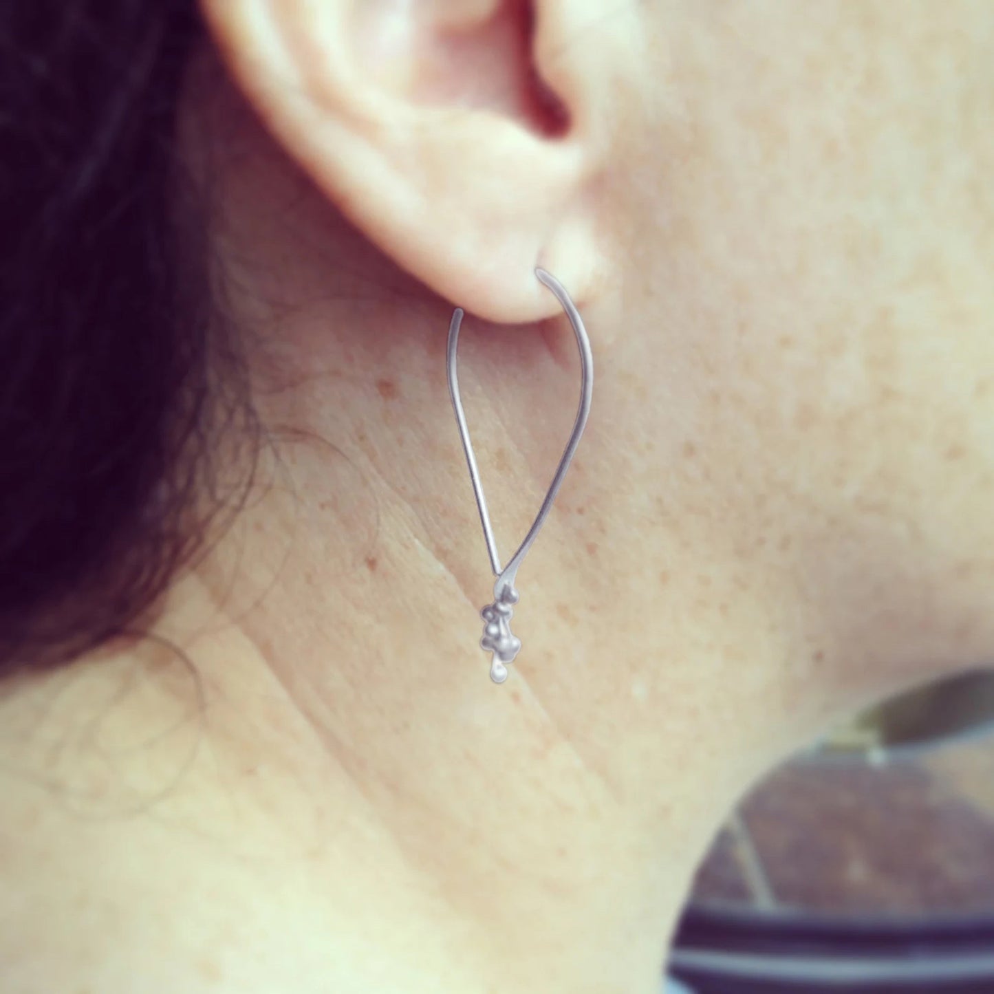 Caviar Cluster Teardrop Hoop Earrings - Sterling Silver