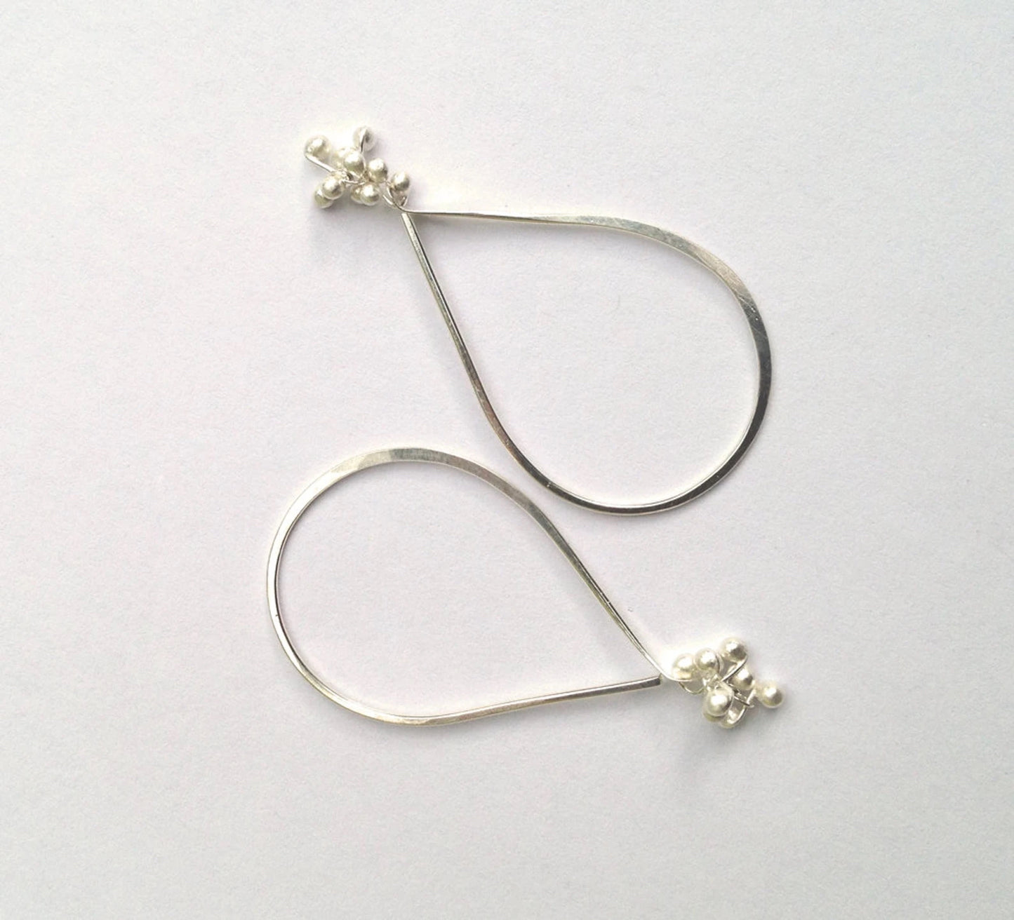 Caviar Cluster Teardrop Hoop Earrings - Sterling Silver