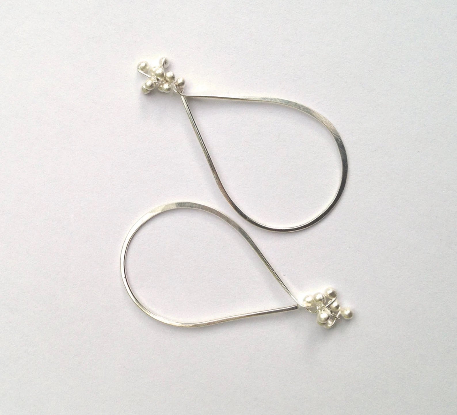 Caviar Cluster Teardrop Hoop Earrings - Sterling Silver