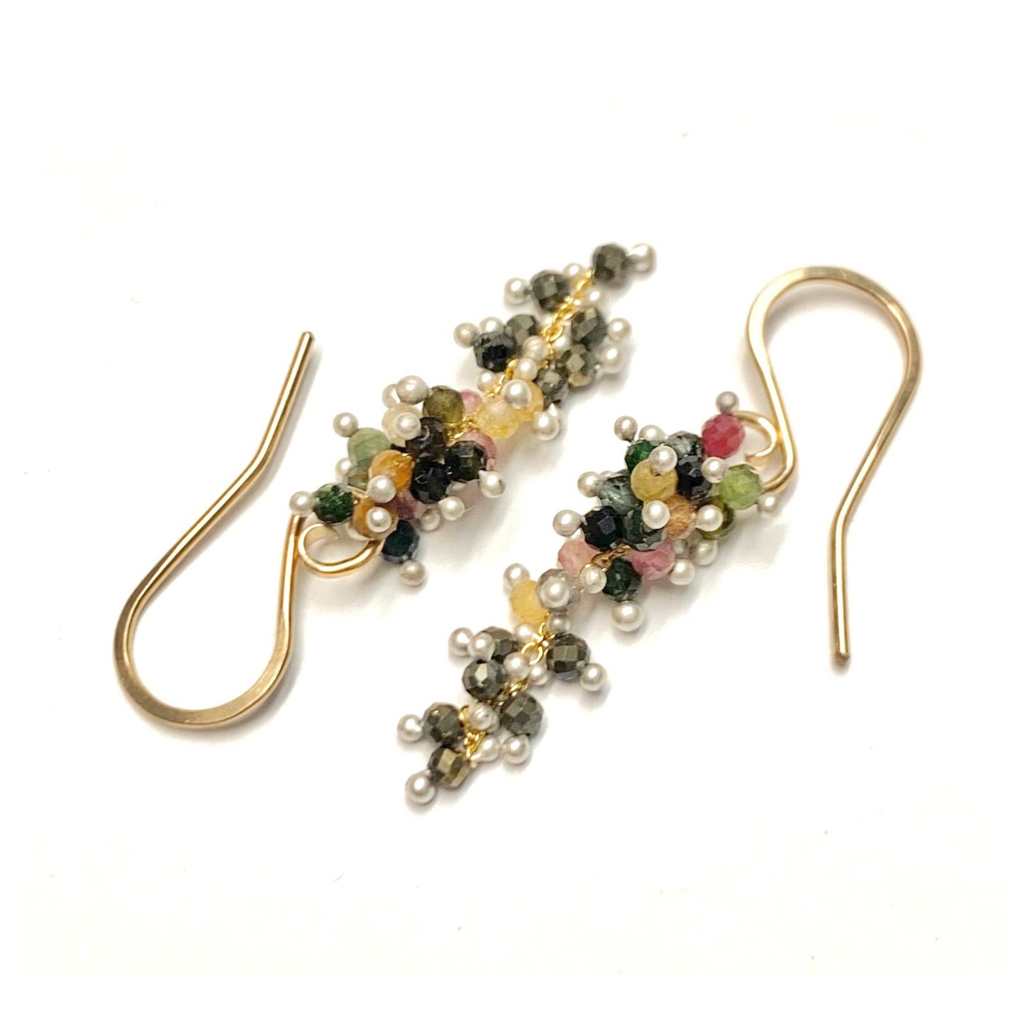 Small Tourmaline + Pyrite Wisteria Earrings