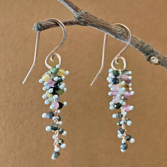 Small Tourmaline + Pyrite Wisteria Earrings