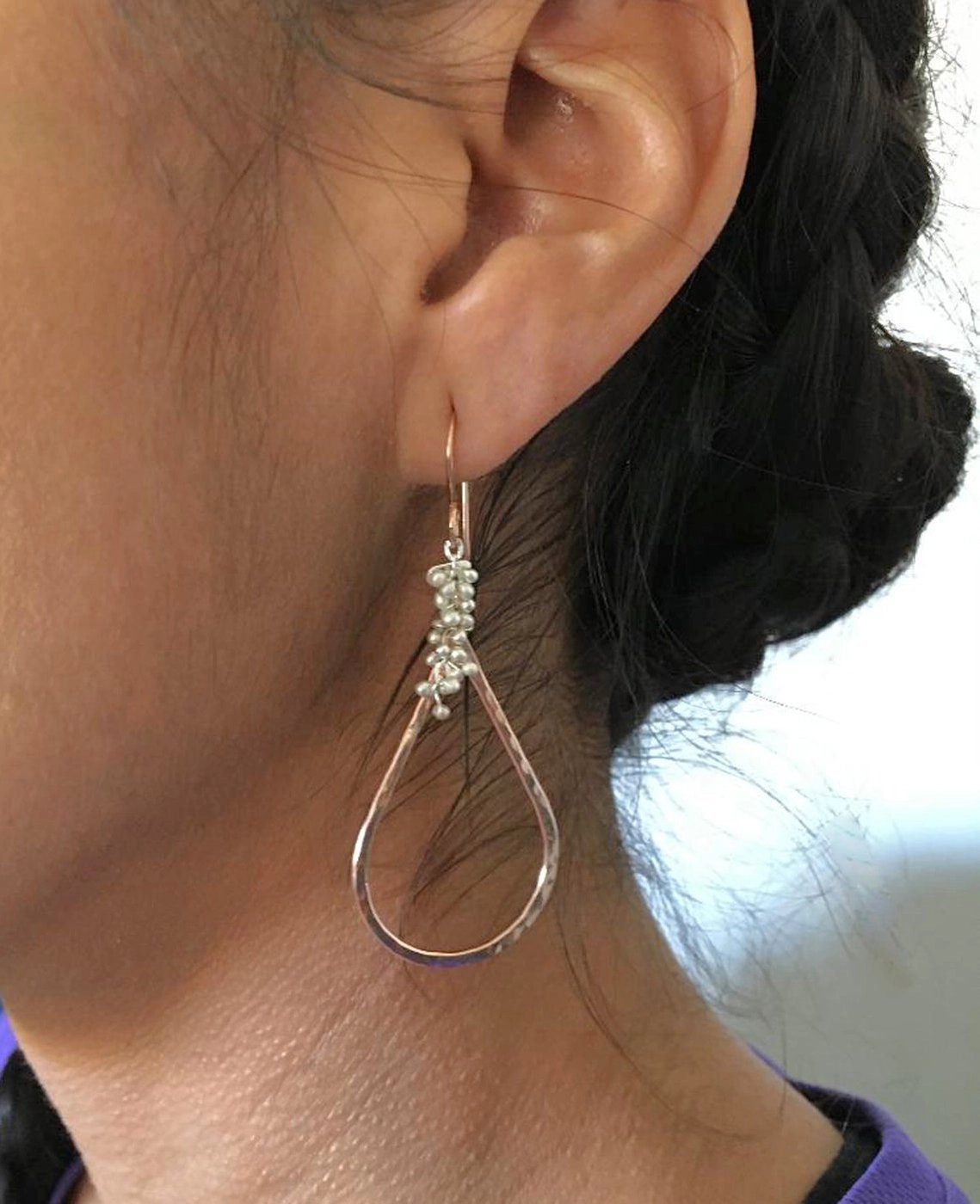 Small Teardrop Earrings with Caviar - Gold Filled + Sterling Silver