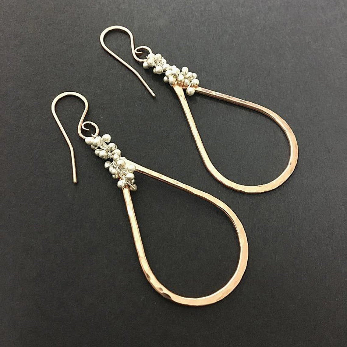 Small Teardrop Earrings with Caviar - Gold Filled + Sterling Silver