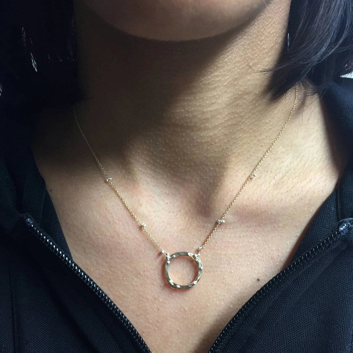 Small ‘Venus’ Necklace with Caviar – Gold Filled + Sterling Silver