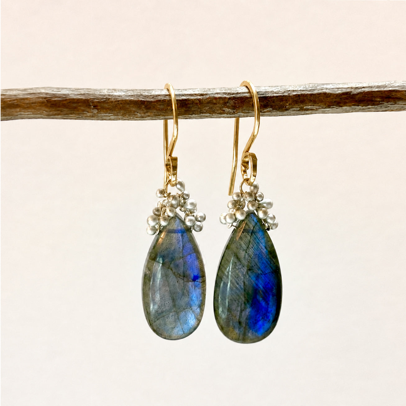 ‘Caviar Dew Drop’ Earrings with Labradorite - Gold Fill + Sterling Silver