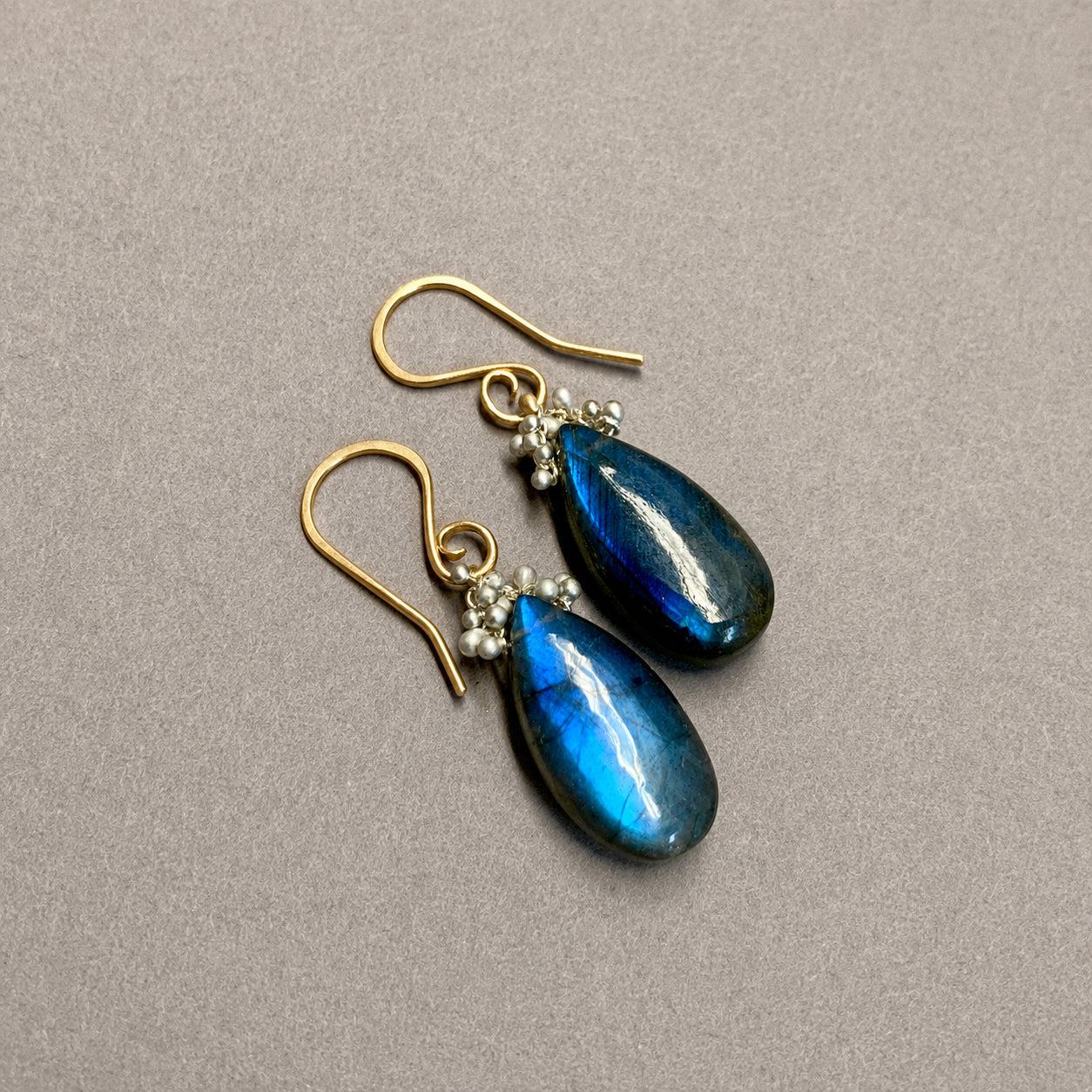‘Caviar Dew Drop’ Earrings with Labradorite - Gold Fill + Sterling Silver