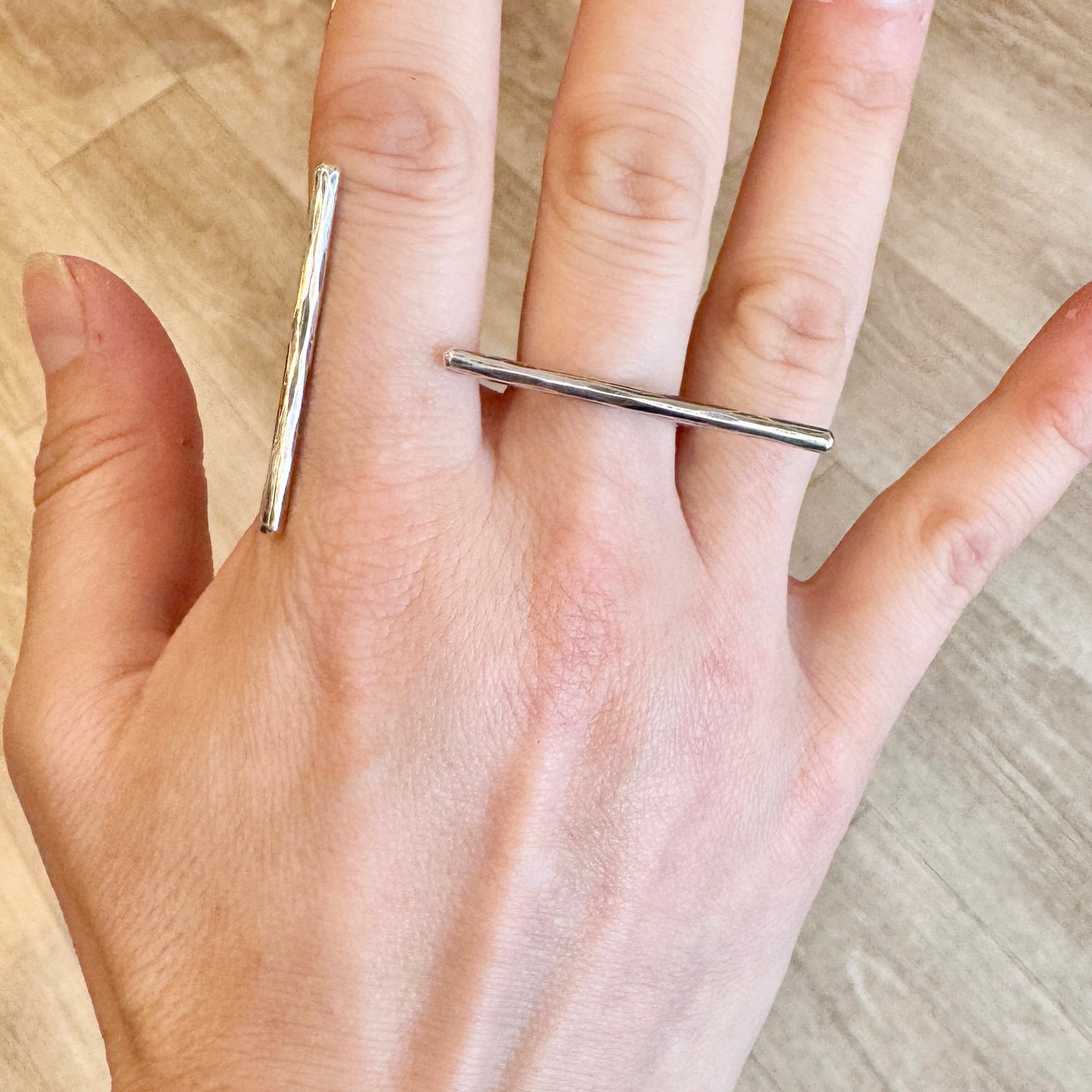 Sterling Silver ‘Double Bar’ Two-Finger Statement Ring