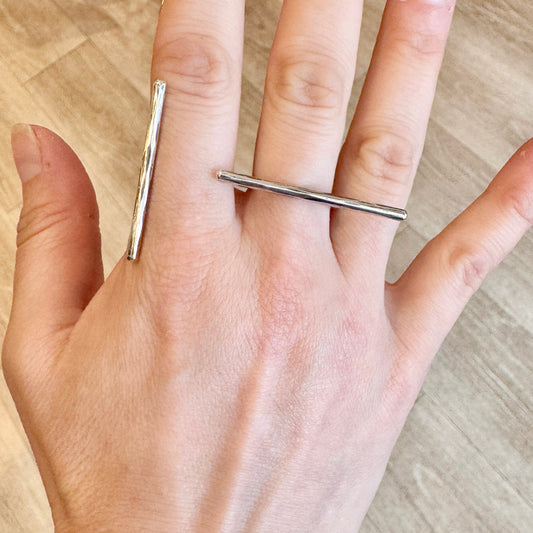 Sterling Silver ‘Double Bar’ Two-Finger Statement Ring