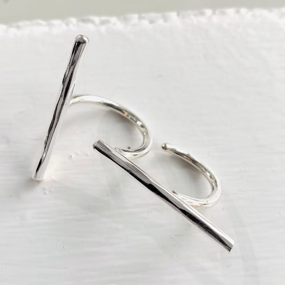 Sterling Silver ‘Double Bar’ Two-Finger Statement Ring