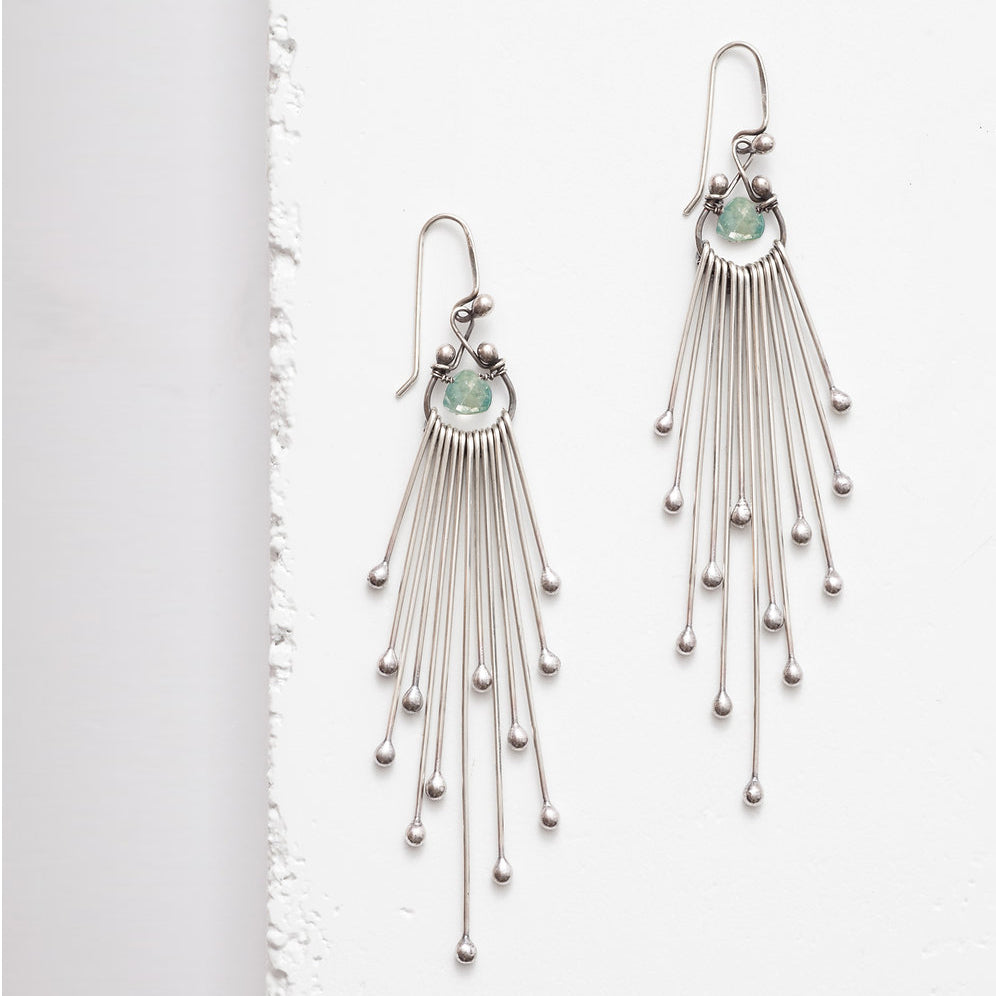 Sterling Silver ‘Matchsticks’ Dangle Earrings with Blue Zircon