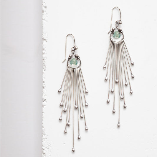 Sterling Silver ‘Matchsticks’ Dangle Earrings with Blue Zircon
