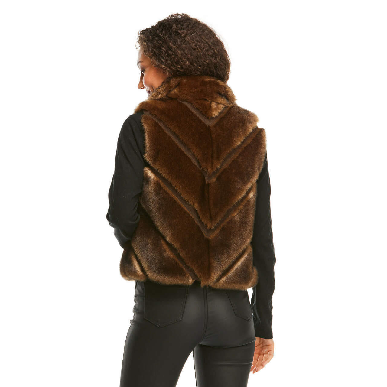 Reversible Faux Fur 'Chevron Shortie' Vest - Sable/Black