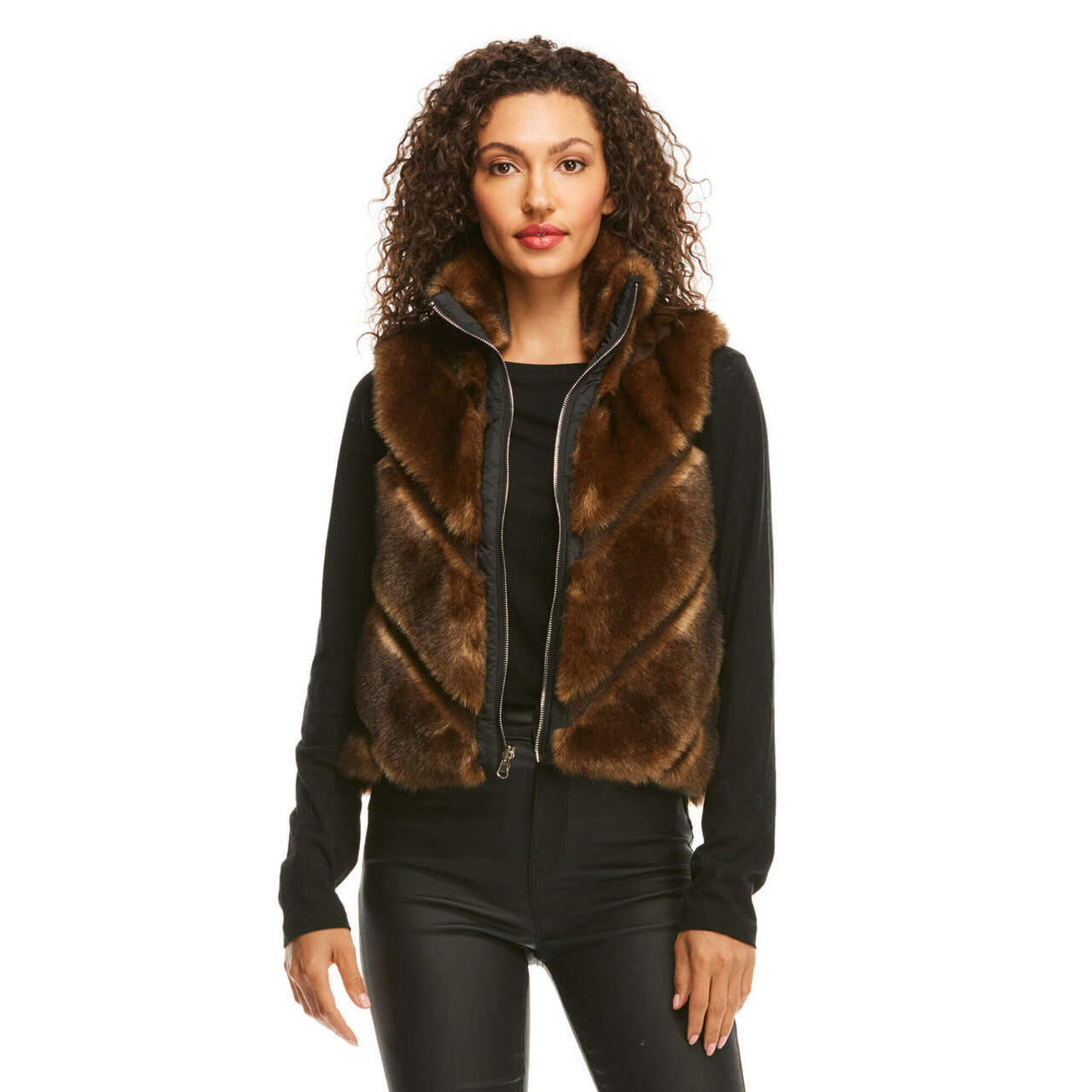 Reversible Faux Fur 'Chevron Shortie' Vest - Sable/Black