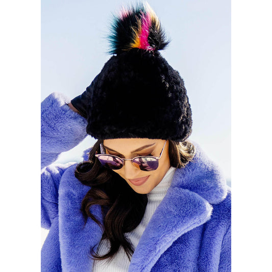 Neon Knitted Faux Fur Pom Hat